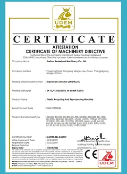 CE certificate of machinery directive issued by UDEM to Suzhou Beakeland Machinery