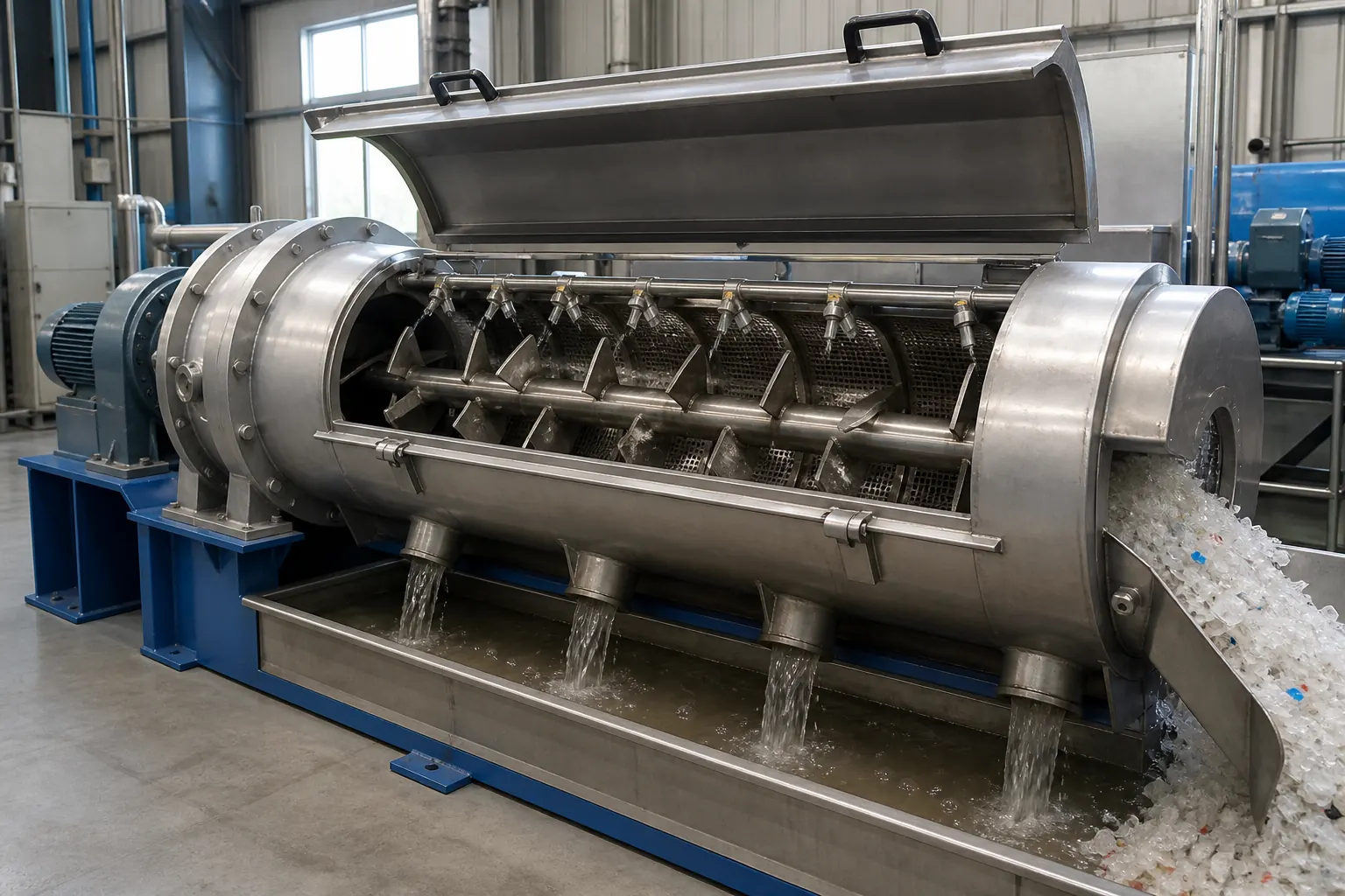 High speed friction washer scrubbing plastic flake at BKL-MACHINE