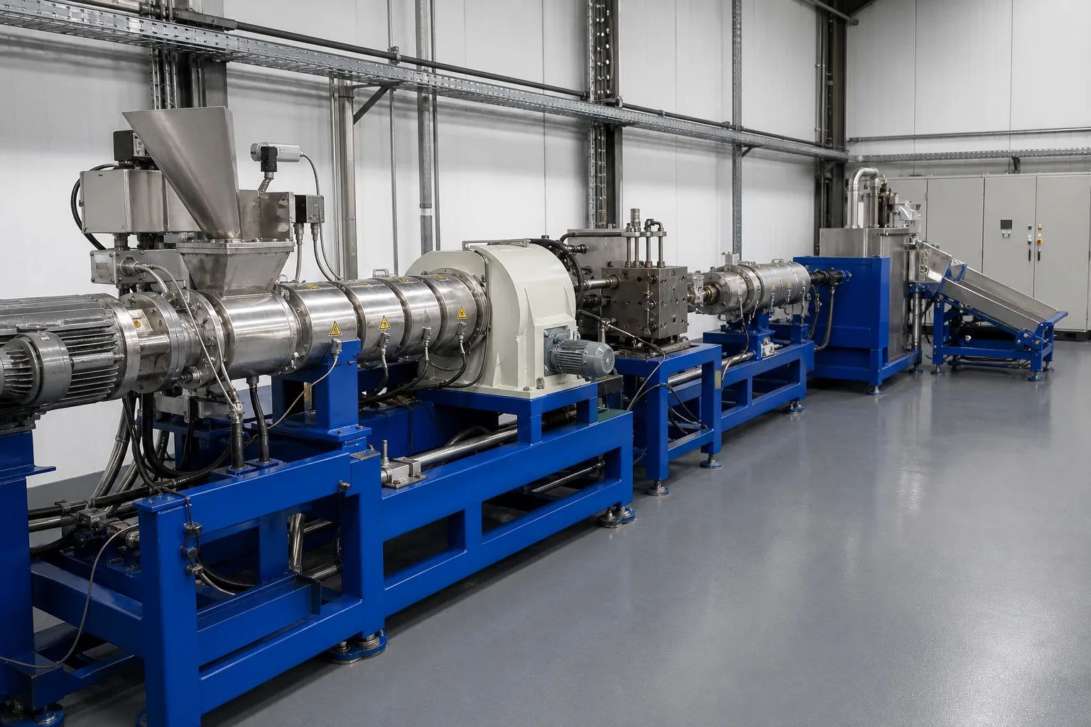 Two stage pelletizing line converting washed flake into recycled granule at BKL-MACHINE