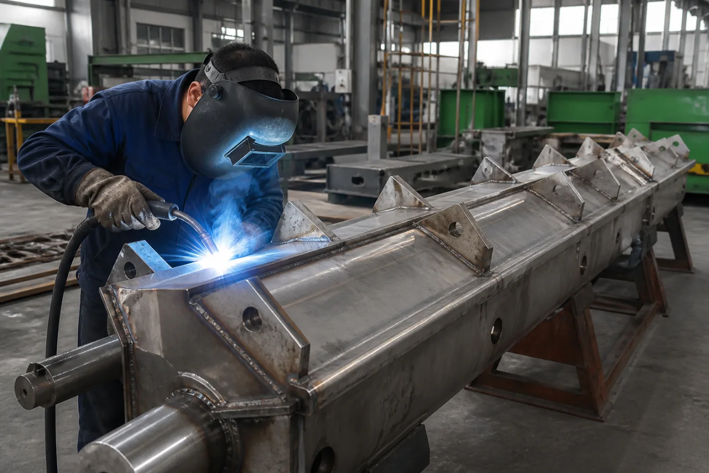 Welding at the BKL-MACHINE plastic recycling machine factory