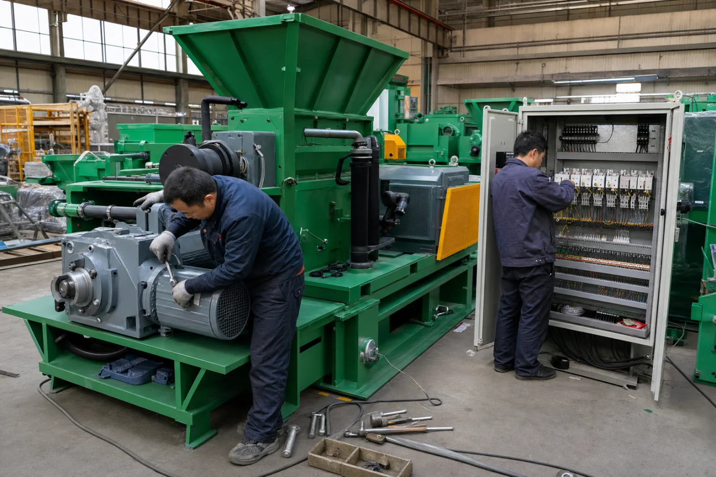 Assembly at the BKL-MACHINE plastic recycling machine factory