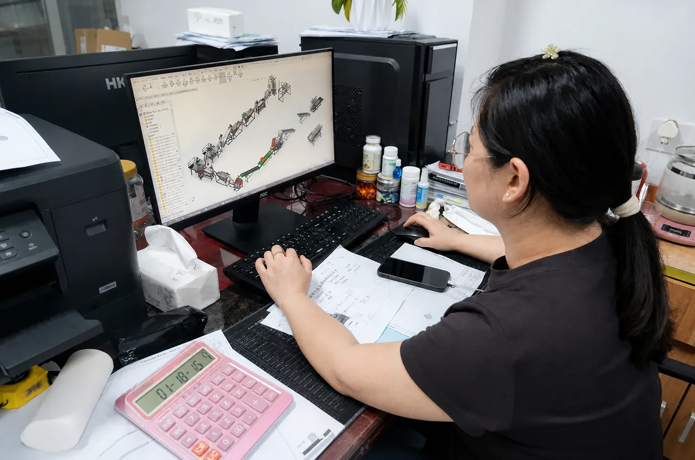 Engineering drawing and layout review for a plastic recycling machine order