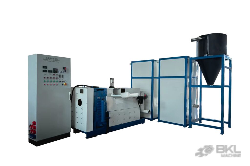 Complete LTG mini granulator set with control cabinet, extruder, air cooling cabinet and cyclone collector