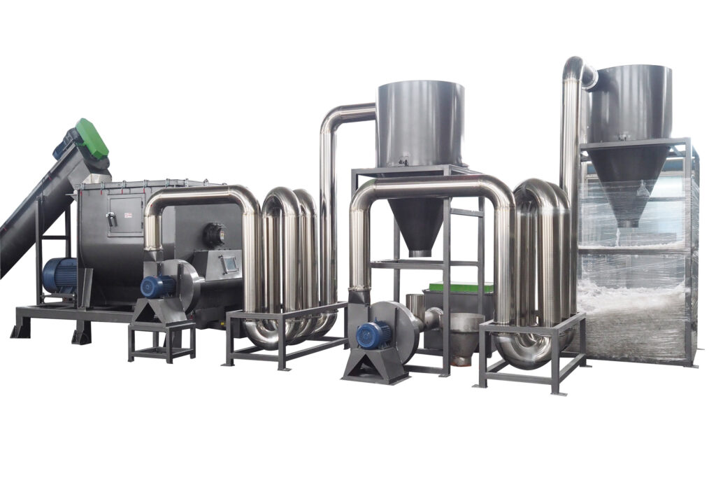 Drying section with horizontal centrifugal dryer, stainless U-bend pipe banks, blowers and two cyclone silos