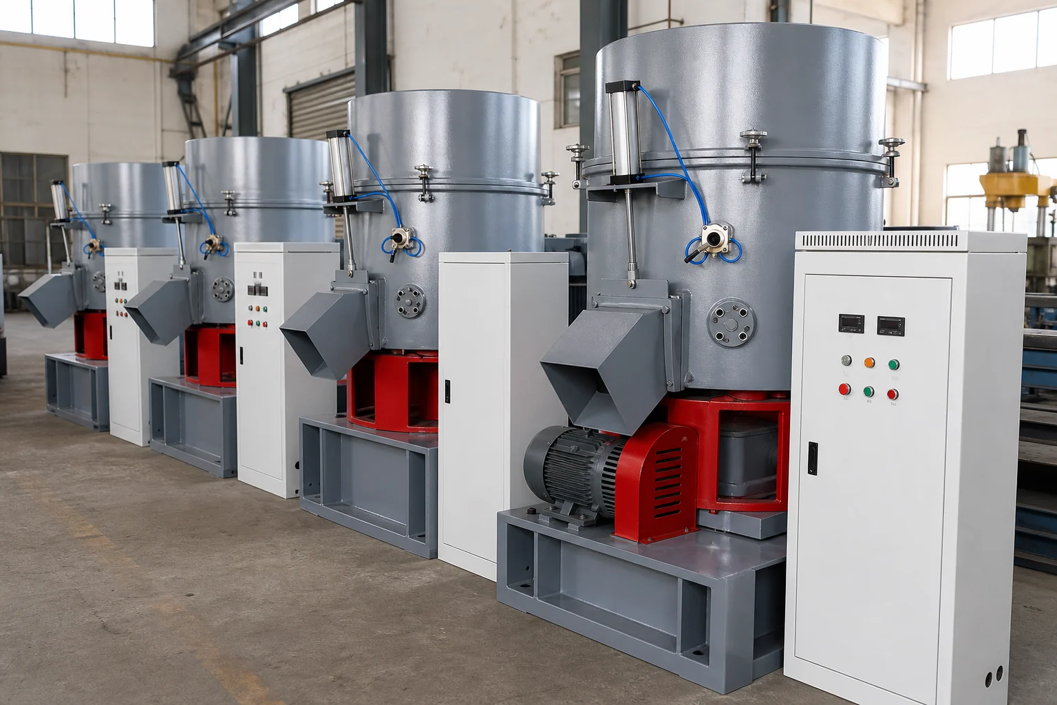 Compactor densifier feeding low bulk density film into the extruder throat at BKL-MACHINE