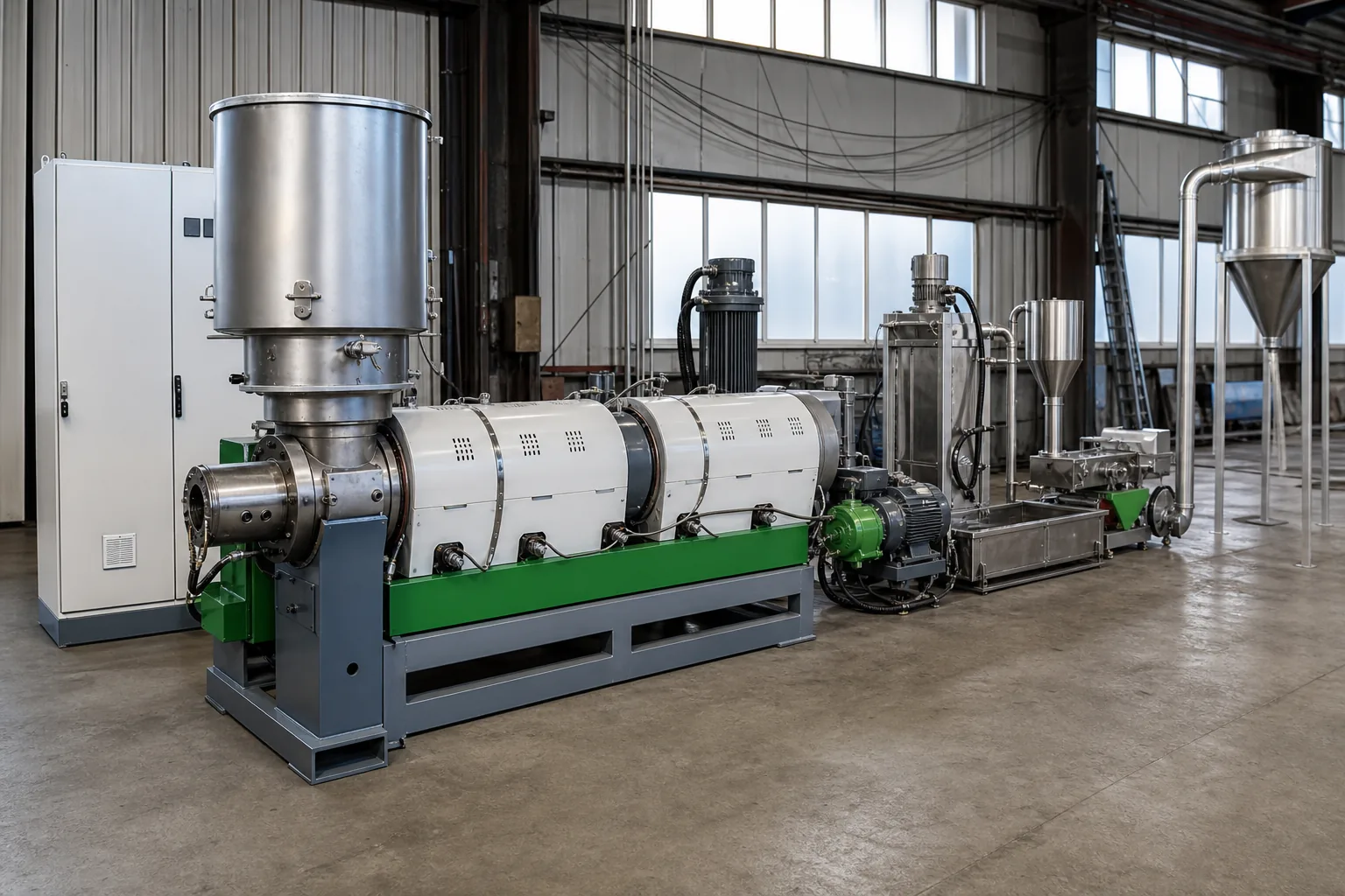Film pelletizing line with a compactor feeding the extruder barrel at BKL-MACHINE