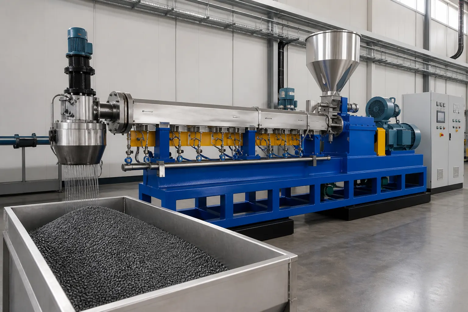 Twin-screw compounding line producing recycled pellets for compounders at BKL-MACHINE