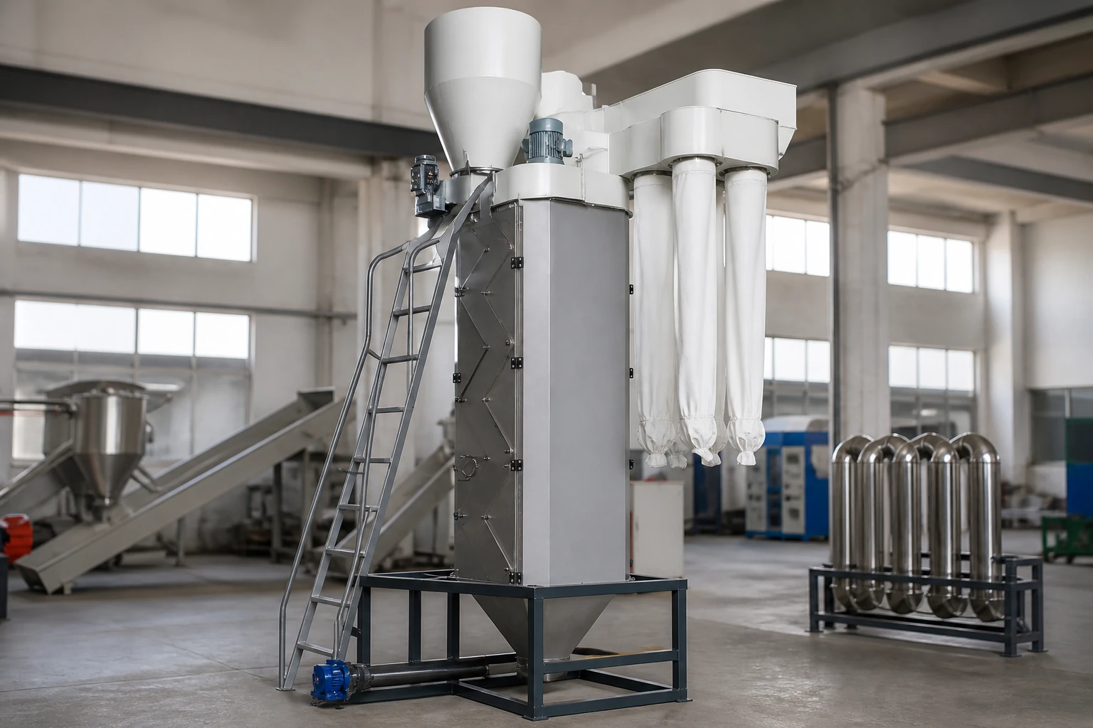Zig zag air classifier separating light film and PVC fragments from PET flake by BKL-MACHINE