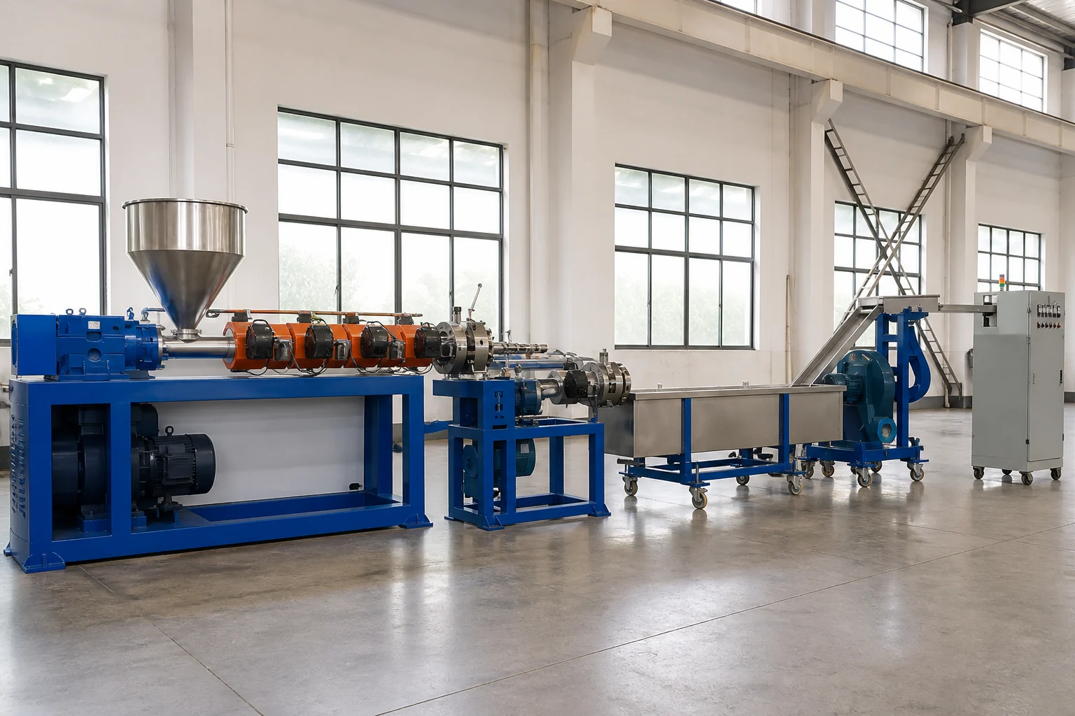 SJ single screw pelletizing line with extruder barrel screen changer and die head at BKL-MACHINE