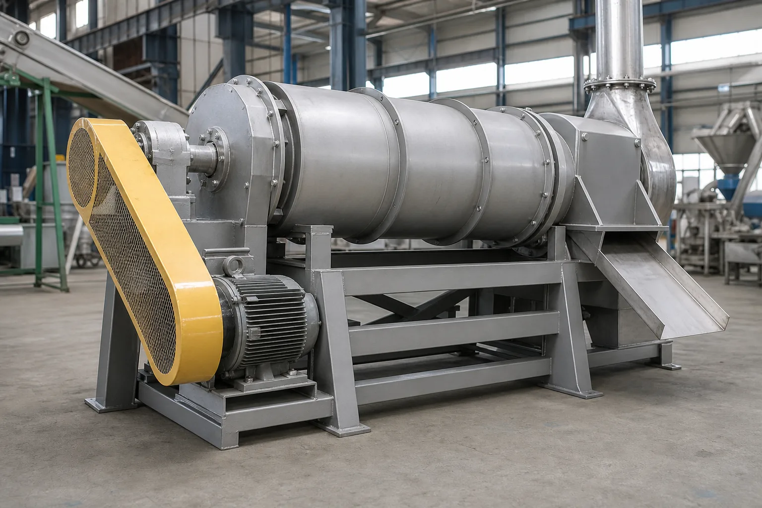 Horizontal hot air drying drum, the stage that carries most of the heat load on a washing line at BKL-MACHINE