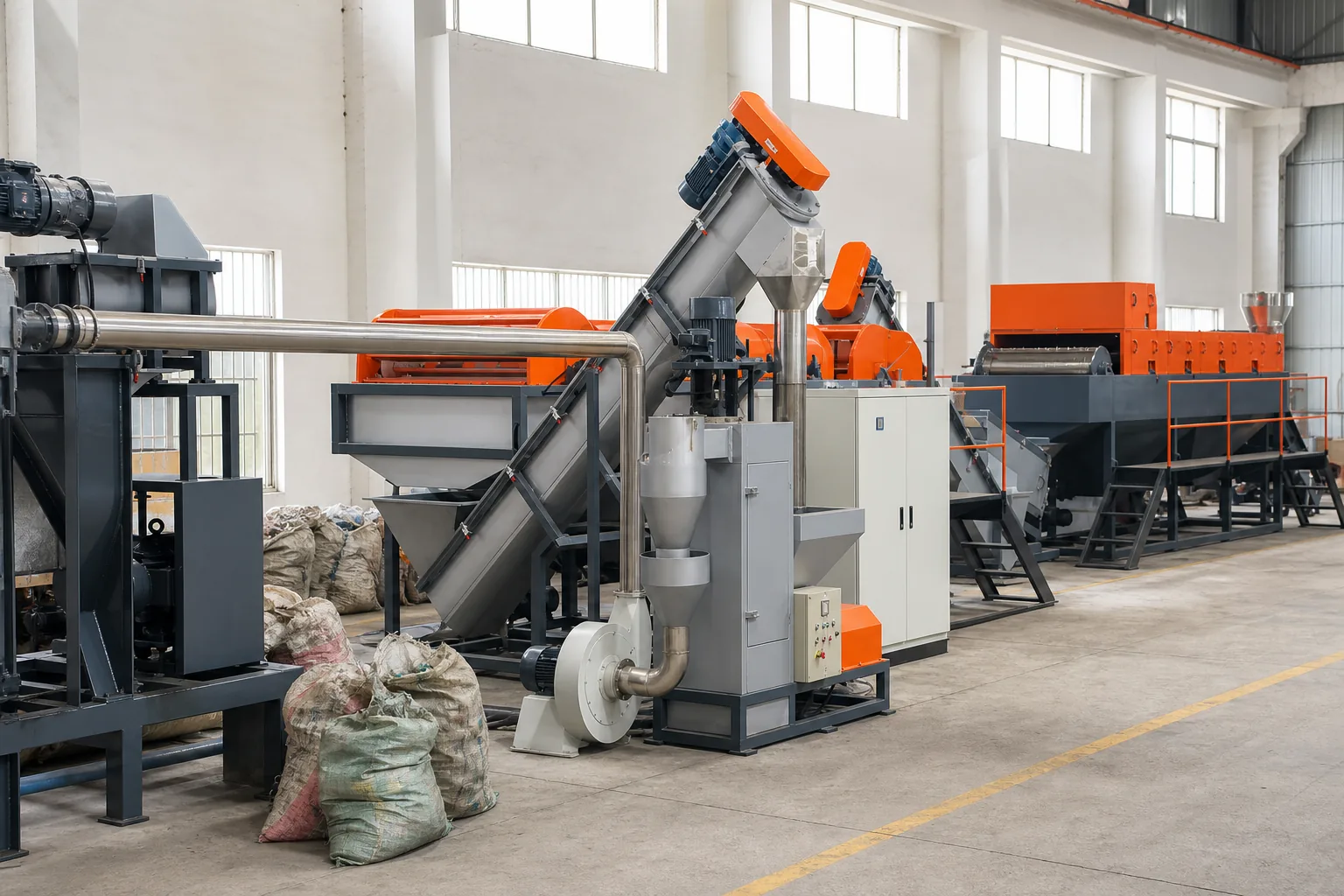 PP woven sack washing line handling used feed and fertiliser bags at BKL-MACHINE