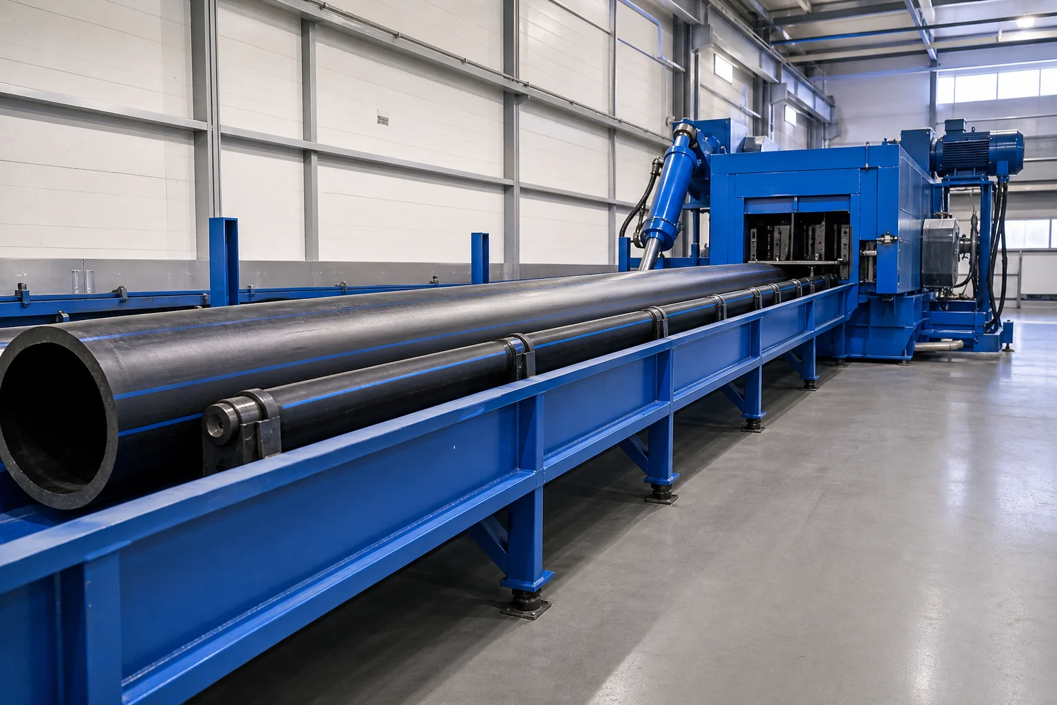 LPS long pipe shredder with an extended infeed trough taking full length pipe at BKL-MACHINE